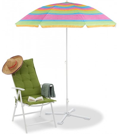 Parasol de plage rayé hauteur réglable Parasol de jardin protection solaire H x P 200 x 170 cm multicolore